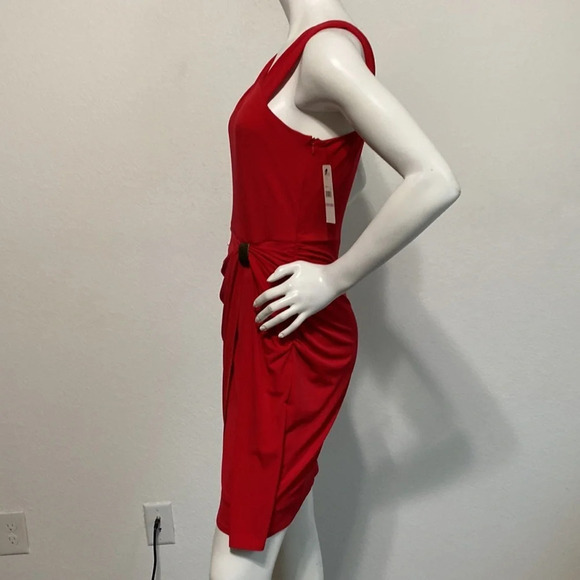 Laundry By Shelli Segal "NEW" Lava Red Ruched Drape Sleeveless Dress Size 6 - Picture 5 of 10